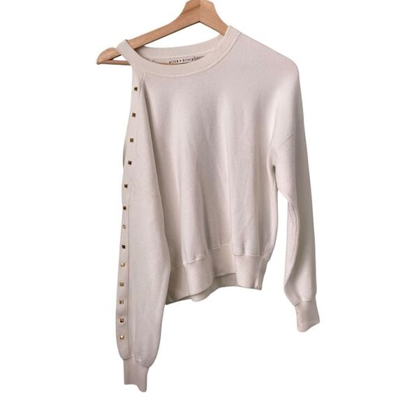 ALICE + OLIVIA - Michael Crewneck Pullover with Cut Shoulder Soft White/Gold SP - Picture 6 of 15